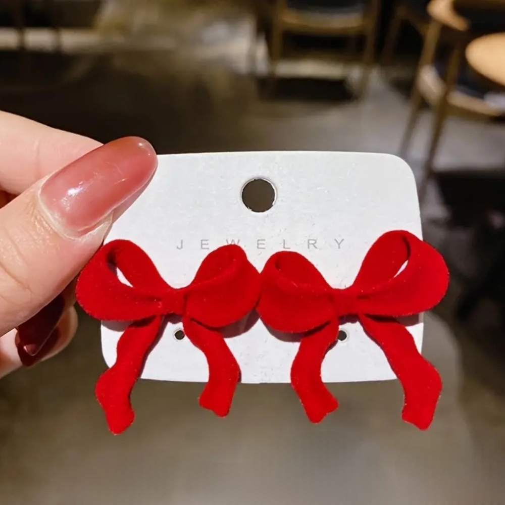 2FOR$30 - NWT Red Velvet Covered Metal Bow Earrings